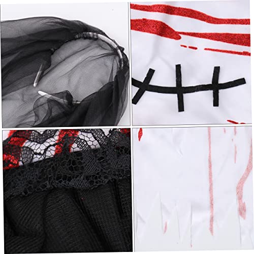 Beavorty Halloween Mädchen Blutiges Brautkleid mit Haarornament Weiches Cosplay Kostüm für Party Performance Hautfreundliches Material Gruseliges Outfit für Karneval und Verkleidung von Beavorty