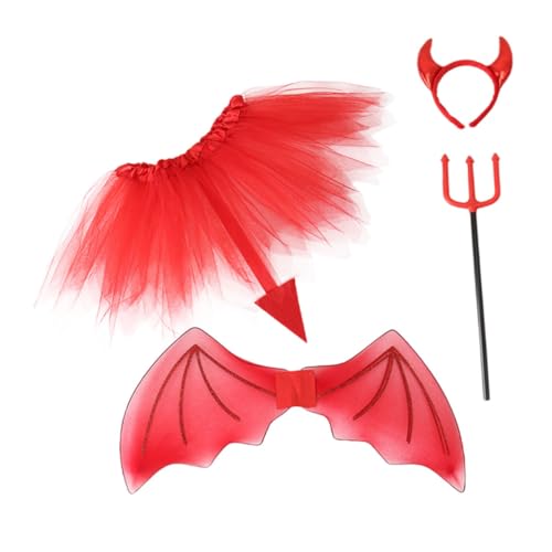 Beavorty Halloween Teufel Kostüm Set Rote Flügel Teiliges Party Cosplay Zubehör für Halloween Party Zubehör Kinderkostüm Teufelsflügel Leicht und von Beavorty