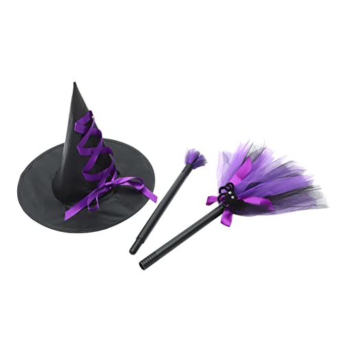 Beavorty Hexenhut für Halloween Dekorativer mit Besen für Frauen Cosplay Partys und Besondere Anlässe für Karneval und Maskeraden von Beavorty