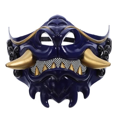 Beavorty Japanische Samurai Dämonenmaske Halbgesicht Hannya Cosplay Maske für Halloween Party Unisex mit Einstellbarem Komfort und Detailreichem Prajna Design für Erwachsene von Beavorty