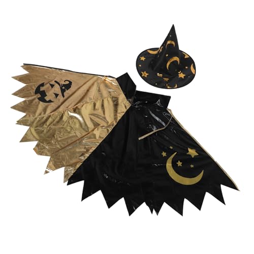 Beavorty Leichter Atmungsaktiver Zauberer Umhang mit Sternenmuster und Faltbarem Hut Bequemes Halloween Kostüm für Jungen und Mädchen für Karneval Geburtstagsfeiern und Rollenspiele von Beavorty