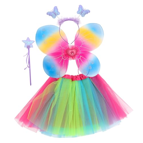 Beavorty Mädchen Schmetterlingskostüm Set mit Flügeln Tutu Rock Zauberstab und Haarband für Halloween Karneval und Kostümpartys Langlebiges Material von Beavorty