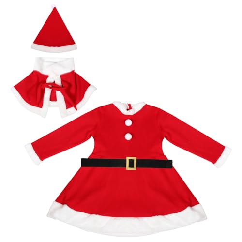 Beavorty Mädchen Weihnachtskostüm Langarmkleid mit Schal Gürtel und Mütze für Festliche Anlässe für Weihnachtsfeiern und Aktivitäten von Beavorty