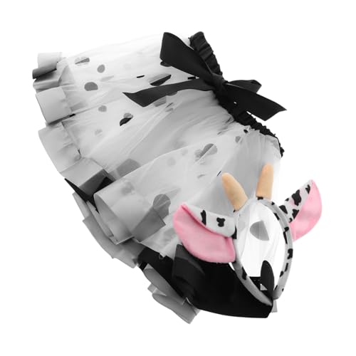 Beavorty Mädchenkuhrock Kostümzubehör Tutu-Rock Tüllrock Cosplay-Party-Accessoires Kuhkostüm für Mädchen Stirnband mit Kuhohren Mädchen Tüllrock Karnevalsrock Polyester von Beavorty