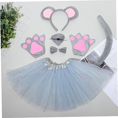 Beavorty Niedliches Kostüm Set Teilig mit Ohren Haarreif Nase Schleife Handschuhen und Grauem Tüllrock für Damen Halloween Party Karneval Rollenspiel von Beavorty