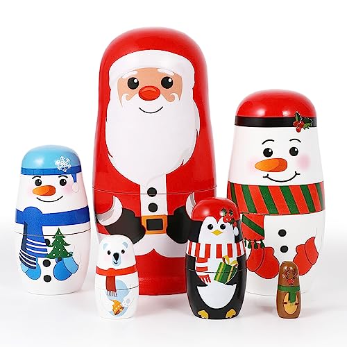 Beavorty Nistpuppen 6 Stück Weihnachts-Nistpuppen Handgefertigte Matroschka-Puppen Spielzeug Für Weihnachtsdekoration Kindergeburtstag Gastgeschenke von Beavorty
