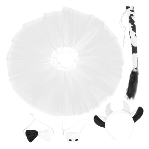 Beavorty Plüsch Kuh Kostüm Set mit Hörnern Fliege und Tüllrock Weiches Hautfreundliches Party Cosplay Zubehör für Halloween Weihnachten Karneval und Rollenspiele von Beavorty