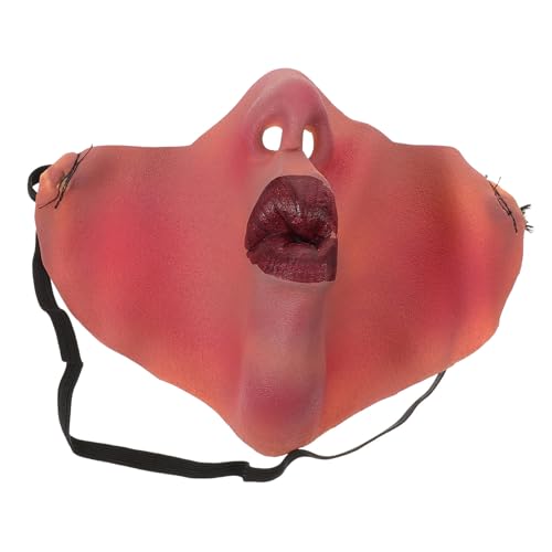Beavorty Realistische Halloween Halbgesichtsmaske mit Roter Lippenpartie Leichte Hautfreundliche für Karneval Aprilscherz und Gruseliges Cosplay für Partys und Bühnenauftritte von Beavorty