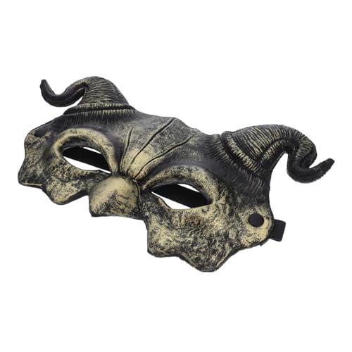 Beavorty Realistische Halloween Tiermaske mit Teufelshörnern Atmungsaktive Halbgesichts Maske mit Elastischem Band Goldenes Schaf Horn Design für Karneval Cosplay und Kostümpartys von Beavorty