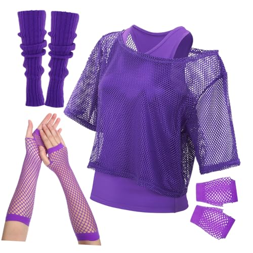 Beavorty Retro Damen Netzshirt mit Handschuhen und Beinwärmern Weiches Elastisches Komplettes Festival Outfit für Tanz Karneval Neon Party und Mottoparty Beavorty Retro Damen Netzshirt mit Handschuhen und Beinwärmern Weiches Elastisches Komplettes Festival Outfit für Tanz Karneval Neon Party und Mottoparty von Beavorty