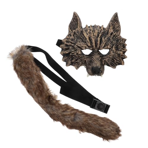 Beavorty Satz Wolf-Kostüm-Set tiermasken werwolf maske Realistische Wolf Maske Halloween Zubehör Realistische Tiermaske Wolfsmaske erwachsene Männer Halbgesichtige Wolfsmaske Strigoi Golden von Beavorty