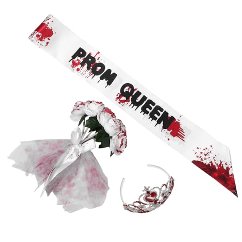 Beavorty Zombie Queen Kostüm Set Halloween Bloody Bride Sash Tiara und Strauß Vielseitiges Ghost Bride Outfit für Zombie Prom Party Cosplay und Gruselige Halloween Verkleidung Beavorty Zombie Queen Kostüm Set Halloween Bloody Bride Sash Tiara und Strauß Vielseitiges Ghost Bride Outfit für Zombie Prom Party Cosplay und Gruselige Halloween Verkleidung von Beavorty