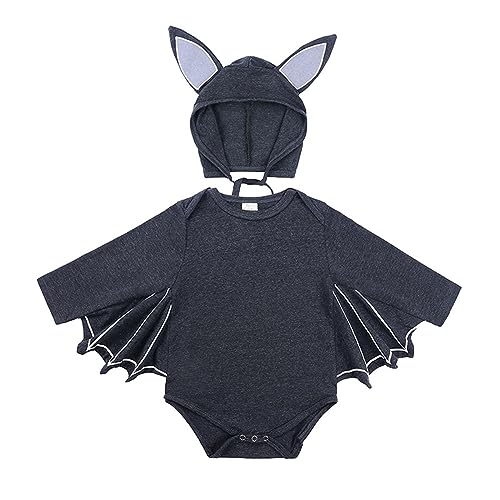 Strampler Wolle Seide Mädchen Body und Hut Outfits Strampler Kostüm Cosplay Halloween Overall Baby 62 Junge (Grey, 18-24 Months) von BebeXi