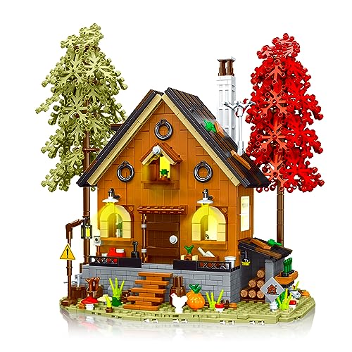 Beberlu Waldhütten Baukasten Haus mit LED Licht, 1643 Teile Holzhütte Modell Bausatz lemmbausteine Geschenk für 6+ Jungen Mädchen Kinder und Erwachsene, Kompatibel mit Lego von Beberlu