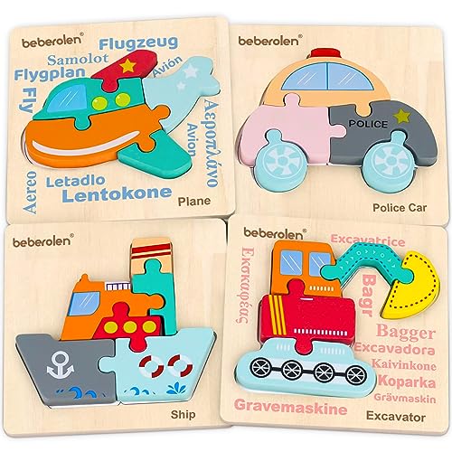 Beberolen Montessori Spielzeug Holzpuzzle ab 1 2 3 Jahr, 4 Stück Baby Puzzle Holz zum Bemalen, Holzspielzeug Steckpuzzle DIY Malset, Pädagogisches Lernspielzeug Geschenk für Kinder von Beberolen