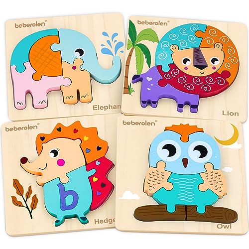 Beberolen Holzpuzzle ab 1 2 3 Jahr, Baby Puzzle für Kleinkinder, 4 Stück Holzspielzeug zum Bemalen, DIY Montessori Steckpuzzle aus Holz, Pädagogisches Lernspielzeug Geschenk Mädchen Jungen von Beberolen