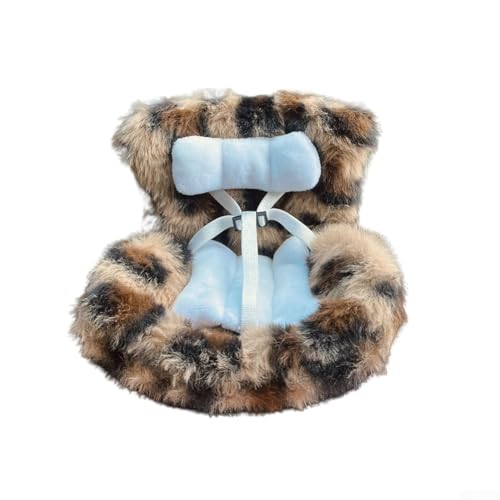 Bebykilemi Puppen-Autositz mit Leopardenmuster, für 18 cm große Puppen, mit Sicherheitsgurt und Lüftungsschlitz-Clip, weiches Plüschfahrzeug, dekoratives Zubehör für den Auto-Innenraum (A) von Bebykilemi