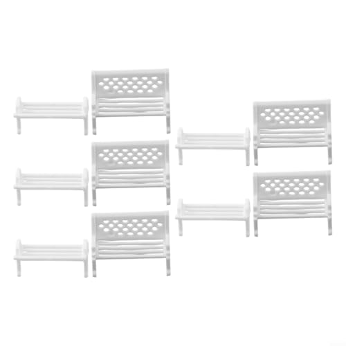 Miniatur Park Stuhl Set Weiß Kunststoff Puppenhaus Gartenbank Modell Zug Layout Dekoration DIY Handwerk Ornament 10/100 Stück 3 (L 10PCS) von Bebykilemi