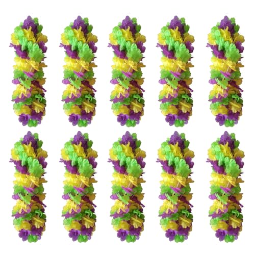 50 Stück Mardi Gras Blumen Leis Halsketten Großpackung Rot Grün Gelb Karneval Hawaii Leis für Karneval Party Dekorationen Gaysby Motto-Party Maskerade Kostüm Zubehör von Becfupo