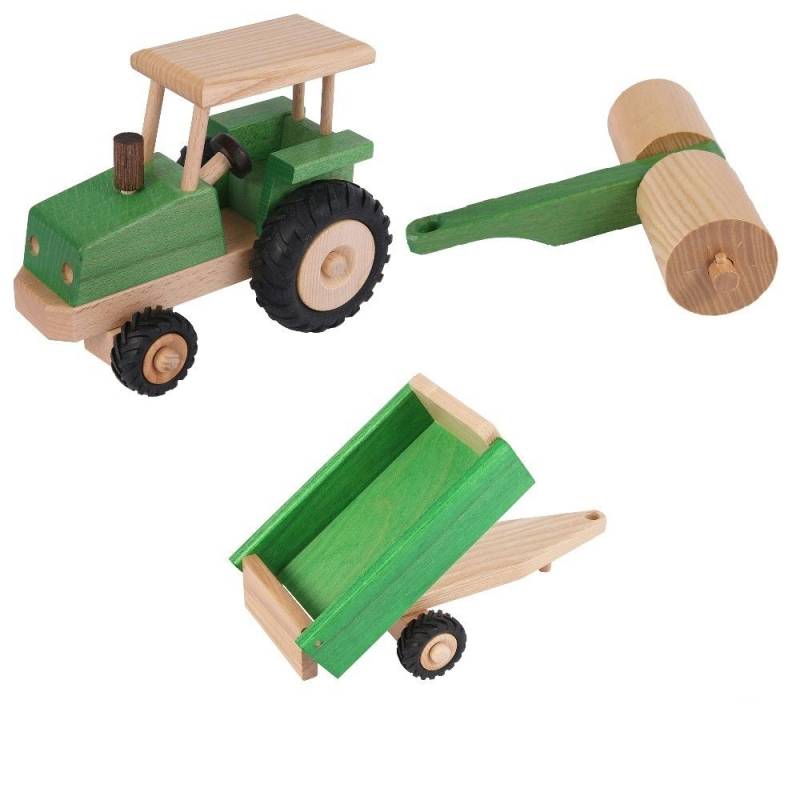 Beck Holzspielzeug Set Traktor, Anhänger, Walze aus Holz von Beck Holzspielzeug