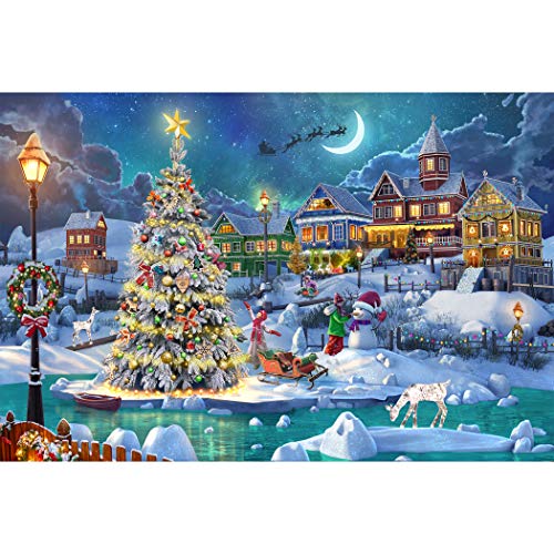 Becko Puzzle Holz Puzzle 1000 Teile für Erwachsene und Kinder - Schneeszene in Weihnachten Warme Weihnachten mit Schneemann Weihnachtsbaum Weihnachtshirsch für Weihnachten Thanksgiving Urlaub von Becko US