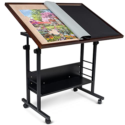 Becko US Jigsaw Puzzle Table Puzzle Board with Cover Puzzle Easel Tilting Table with Height Adjustment for Up to 1500 Pieces, Enclosed with 4 Wheels (Brown) Becko US Jigsaw Puzzle Table Puzzle Board with Cover Puzzle Easel Tilting Table with Height Adjustment for Up to 1500 Pieces, Enclosed with 4 Wheels (Brown) von Becko US