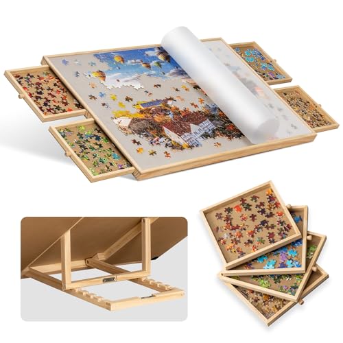 Becko US 1000-Pc Tilting Jigsaw Puzzle Board with 4 Colorful Drawers & Cover, Adjustable Puzzle Table with Built-in Easel/Stand, Portable Tables with Storage for Adults, with Premium Flannel Tabletop von Becko US