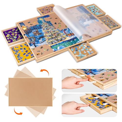 Becko US 1000 Piece Rotating Puzzle Board with 6 Sorting Drawers & Clear PP Cover, Push to Open Design, Spinning Puzzle Table with Lazy Susan for Adults and Kids, for Jigsaw Puzzles 1000 Piece Becko US 1000 Piece Rotating Puzzle Board with 6 Sorting Drawers & Clear PP Cover, Push to Open Design, Spinning Puzzle Table with Lazy Susan for Adults and Kids, for Jigsaw Puzzles 1000 Piece von Becko US