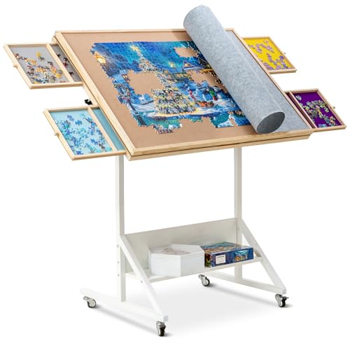 Becko US 1500 Teile Kippbarer & Drehbarer Puzzletisch mit Schubladen & Abdeckung, Faltbares & Tragbares Puzzlebrett mit Neigungs- und Höhenverstellung, leicht zu bewegen, für 1500 Teile Puzzle von Becko US