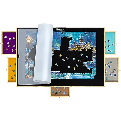 Becko US 1500 Teile Puzzle Board mit Timer, Holz Jigsaw Puzzle Tisch mit 6 Corlorful Schubladen und Abdeckung für Erwachsene, rutschfeste Oberfläche von Becko US