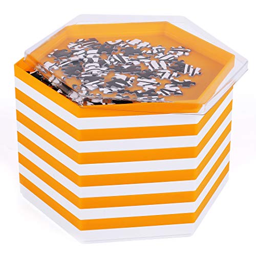 Becko stapelbare Puzzle Sortiertabletts/Sortierschalen/Puzzle sortierer mit Deckel, Puzzle Zubehör für Puzzles bis zu 2000 Stück, 12 sechseckige tabletts/Schalen in Weiß und Orange von Becko US
