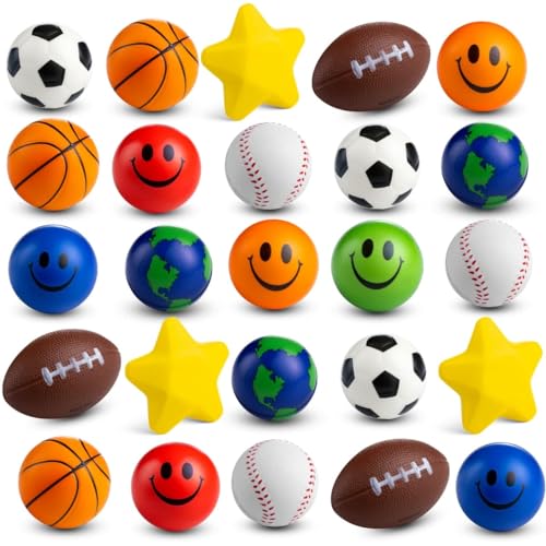 Bedwina Bulk Mini-Stressbälle (25 Stück), 5,1–7,6 cm, weiche, zusammendrückbare, sensorische Zappelbälle, in Einer Vielzahl von Formen und Farben, für Kinderpartys, Geburtstagsgeschenke von Bedwina