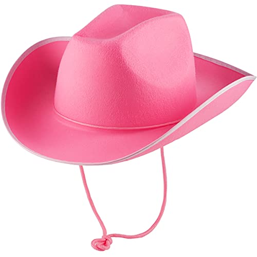 Bedwina Pinker Cowgirlhut für Damen und Mädchen – Filz-Westernhut mit weißem Rand und verstellbarem Kinnriemen – Junggesellinnenabschied, Verkleidung, Rodeo, Kostümzubehör, Partyzubehör Bedwina Pinker Cowgirlhut für Damen und Mädchen – Filz-Westernhut mit weißem Rand und verstellbarem Kinnriemen – Junggesellinnenabschied, Verkleidung, Rodeo, Kostümzubehör, Partyzubehör von Bedwina