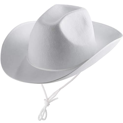 Bedwina Weiße Cowboyhüte für Erwachsene und Jugendliche – (2er-Pack) Filz Western Cowgirl & Cowboy Hüte mit verstellbarem Kinnriemen – Kostümzubehör für Verkleidungen, Rodeo, Party, Spielen, Festivals von Bedwina