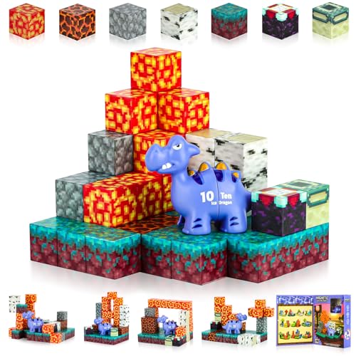 Beedove Magnetische Bausteine, Build Flammen Dinosaurier Abenteuer Magnete Welt, Magnetspielzeug Magneten Kinder Magnetbausteine Magnet Spielzeug Magnetspiele für Geschenk ab 3 4 5 6 7 8 Jahre von Beedove