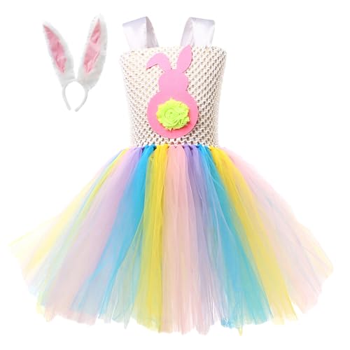 Beedozo Hasen-Tutu-Kleid für Mädchen - Kaninchen-Kostüm-Tutu-Kleid für Kinder | Halloween-Kostüm, Weihnachts-Cosplay-Kostüm, Kaninchen-Outfit für Mädchen im Alter von 2–10 Jahren von Beedozo