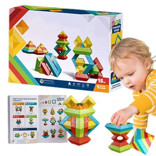 Beedozo Stapelspielzeug,Montessori-Bausteine ​​ - Lernaktivitäten für Kleinkinder,Montessori-Spielzeug für Jungen und Mädchen im Alter von 4–6 Jahren, 15 Stück, Pyramidenbausteine, Stapeln, von Beedozo
