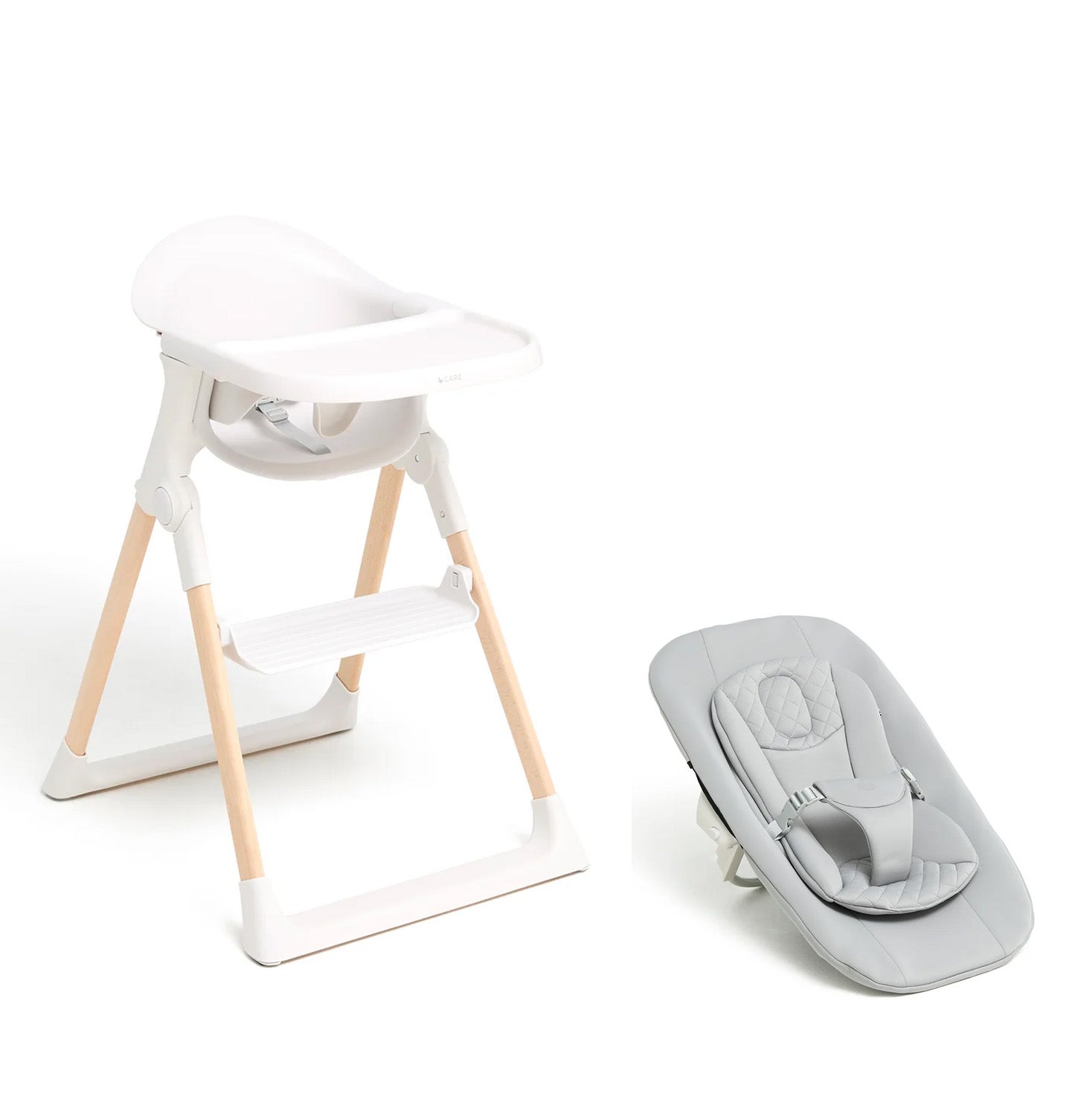 Beemoo CARE Harmony Hochstuhl inkl. Neugeborenen-Set, White/Wood von Beemoo