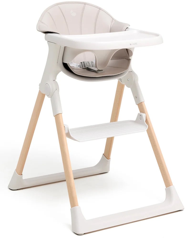 Beemoo CARE Harmony Hochstuhl inkl. Sitzkissen, White/Wood/Beige von Beemoo
