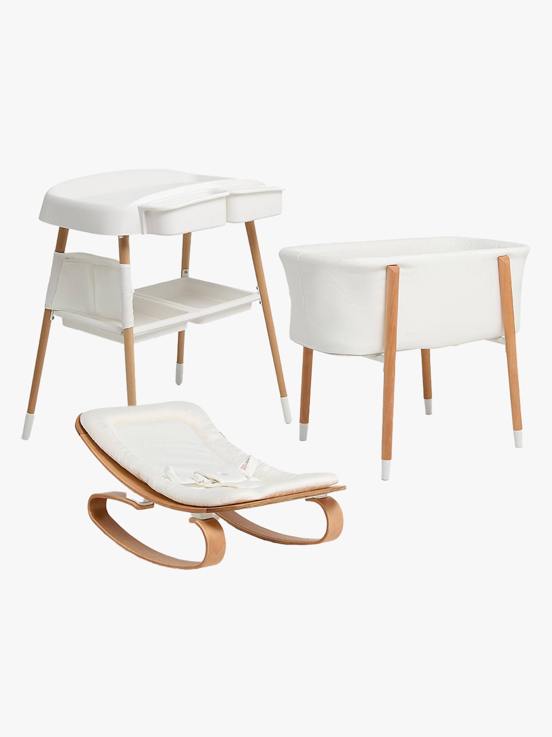 Beemoo Nordic Babybett, Wickeltisch &  Babywippe, White/Wood von Beemoo