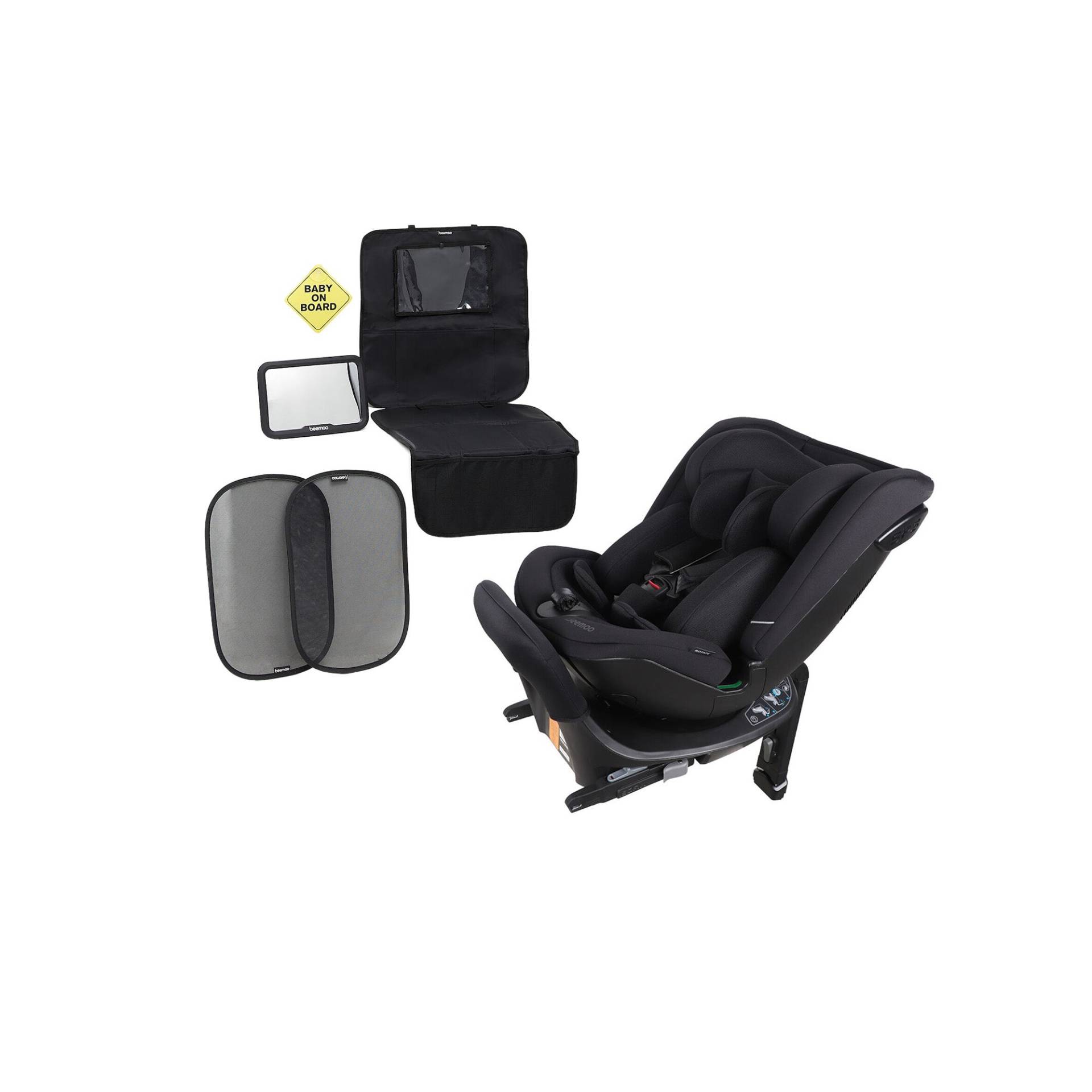 Beemoo Rotate i-Size Kindersitz inkl. Zubehörpaket, Black Mesh von Beemoo