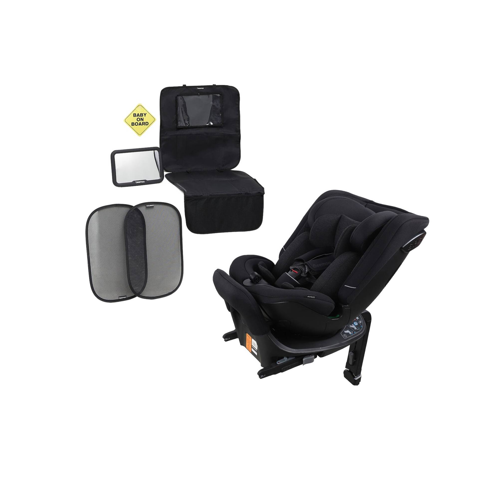 Beemoo Rotate i-Size Wendbarer Kindersitz inkl. Zubehörpaket, Black Stone von Beemoo