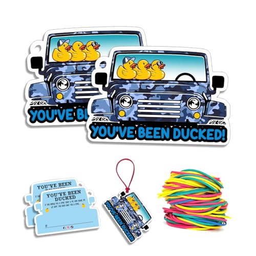 Been Ducked You've Card, Duck Duck Tags, Ducking Game Card, Ducked Tags, Gummiente für Etiketten, Entenauto-Design, 50 Stück mit rundem Loch und Gummibändern (Jeep-Karte) von Been Ducked