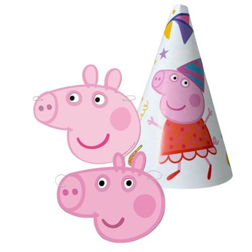 Peppa Wutz Geburtstagsdeko, Kindergeburtstag Deko, Peppa Wutz Party Set, 6 Masken + 8 Partyhüte aus Karton, Dekoriere deine Kinderparty für Mädchen und Jungen Peppa Wutz Geburtstagsdeko, Kindergeburtstag Deko, Peppa Wutz Party Set, 6 Masken + 8 Partyhüte aus Karton, Dekoriere deine Kinderparty für Mädchen und Jungen von BeenSmile
