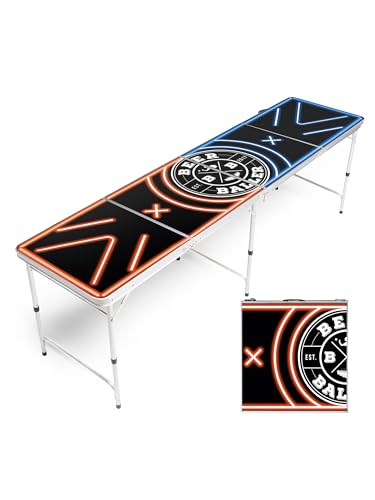 BEERBALLER® LED NEON Beer Pong Tisch | LED Beleuchtung (blau/rot) | Kratzfeste Oberfläche & schwarzer Rahmen | Klappbarer Bier-Pong Tisch mit Bällehalter | Bierpong Tische von BeerBaller