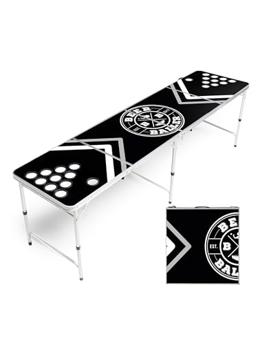 BeerBaller® Allblack Beer Pong Tisch | Kratzfeste Oberfläche | Klappbarer Bierpong Tisch mit Bällehalter & 6 Bier Pong Bälle | Bierpong Tische (Silberner Rahmen - mit Cupholder) von BeerBaller