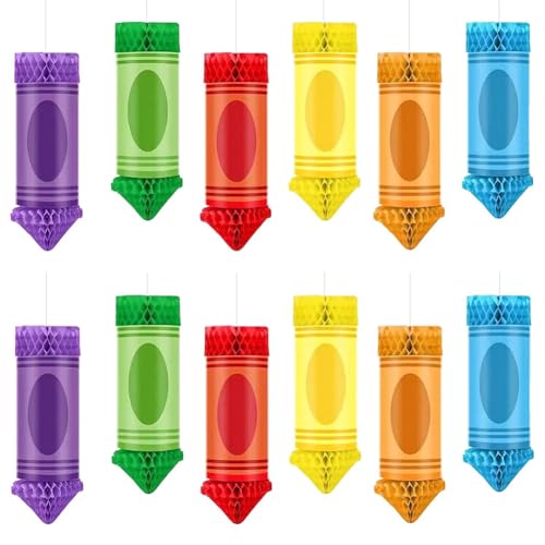 Begchy 12 Stück -Dekorationen zum Schulanfang, Buntstifte, Deckendekor für das Klassenzimmer, Papierlaternen zum Aufhängen, Waben-Regenbogenballons von Begchy