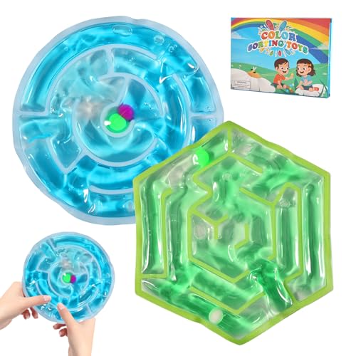 2 Stück Sensorik Labyrinth Spielzeug, Anti Stress Fidget Toy für Kinder,Gelgefüllte Sensorische Squeeze Spielzeuge für Taktile Stimulation,Sensorik Spielzeug, Beruhigend Bei Stress Angst (Grün & Blau) von Begonia