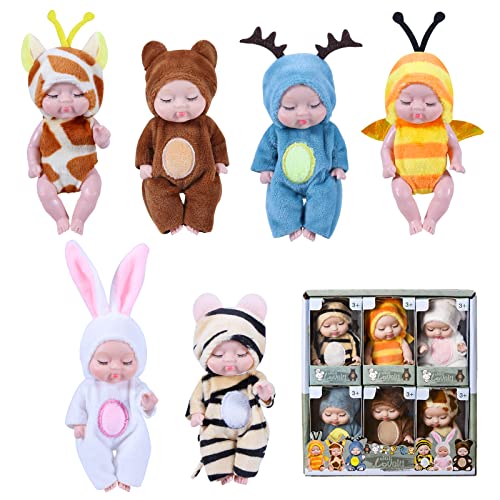 Begonia 6 Stück Mini Reborn Puppen, Baby Puppe,Waschbares PVC Material,Silikon Baby Puppen für Mädchen,Kleinkinder,Kinder von Begonia