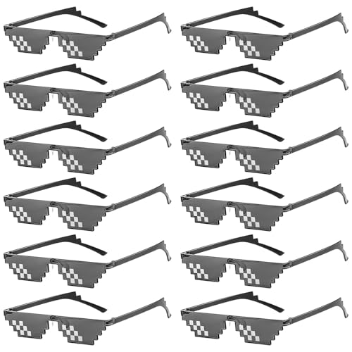 Pixel Sonnenbrille - 12er Party Sonnenbrille, Rave Brille Lustig Schnelle Brille, Funny Games Brille Pixel Mosaik Gläser Partybrillen, Thug Life Brille Für Erwachsene Kinder Fasching Party Zubehör von Behogan